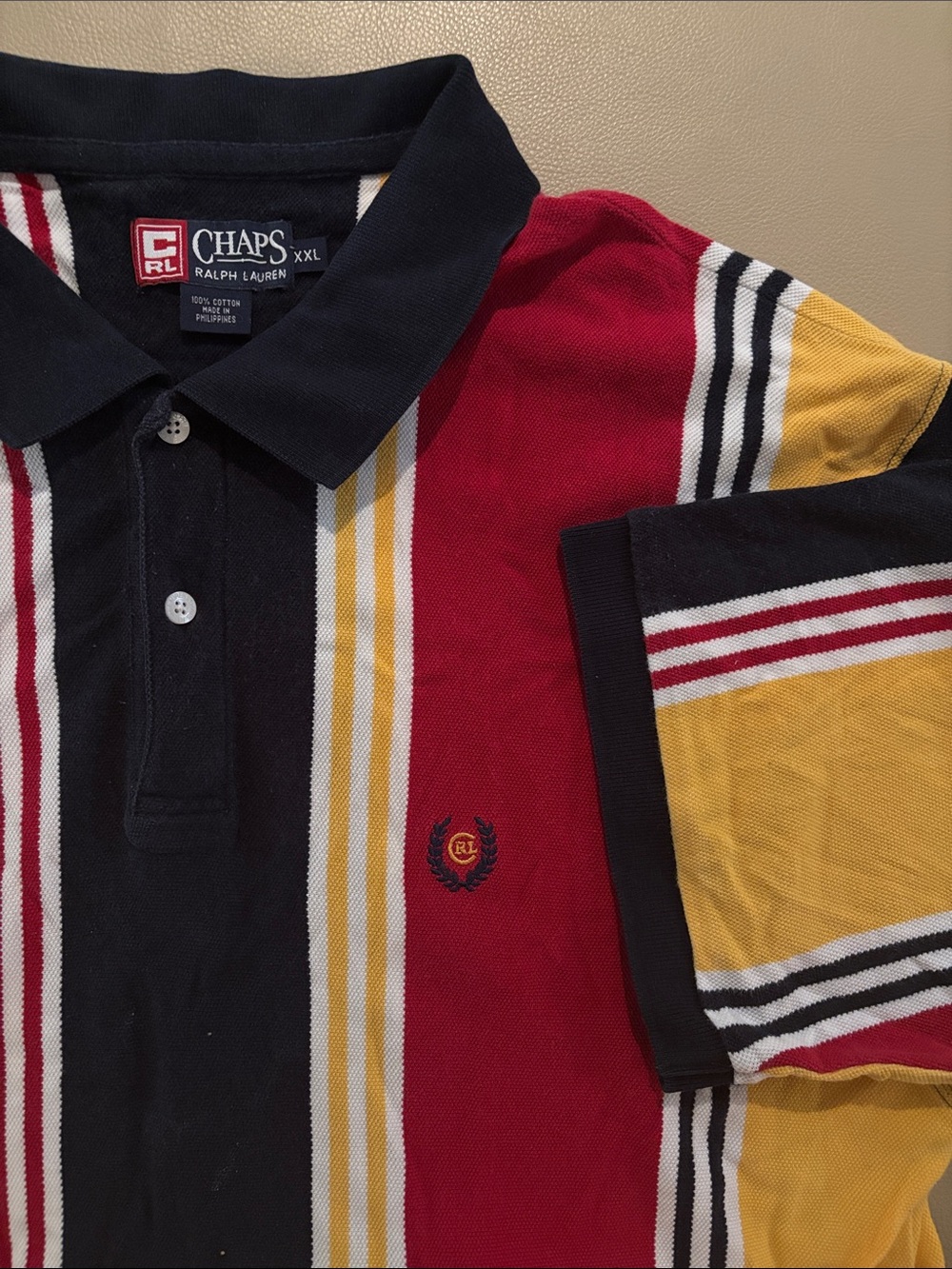 Vintage Mint Chaps Ralph Lauren Striped Polo - Red, Navy & Yellow
